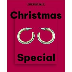 Vintage Two-tone Double Hoop Gold Rope Silver Dangle Pierced Earrings Christmas